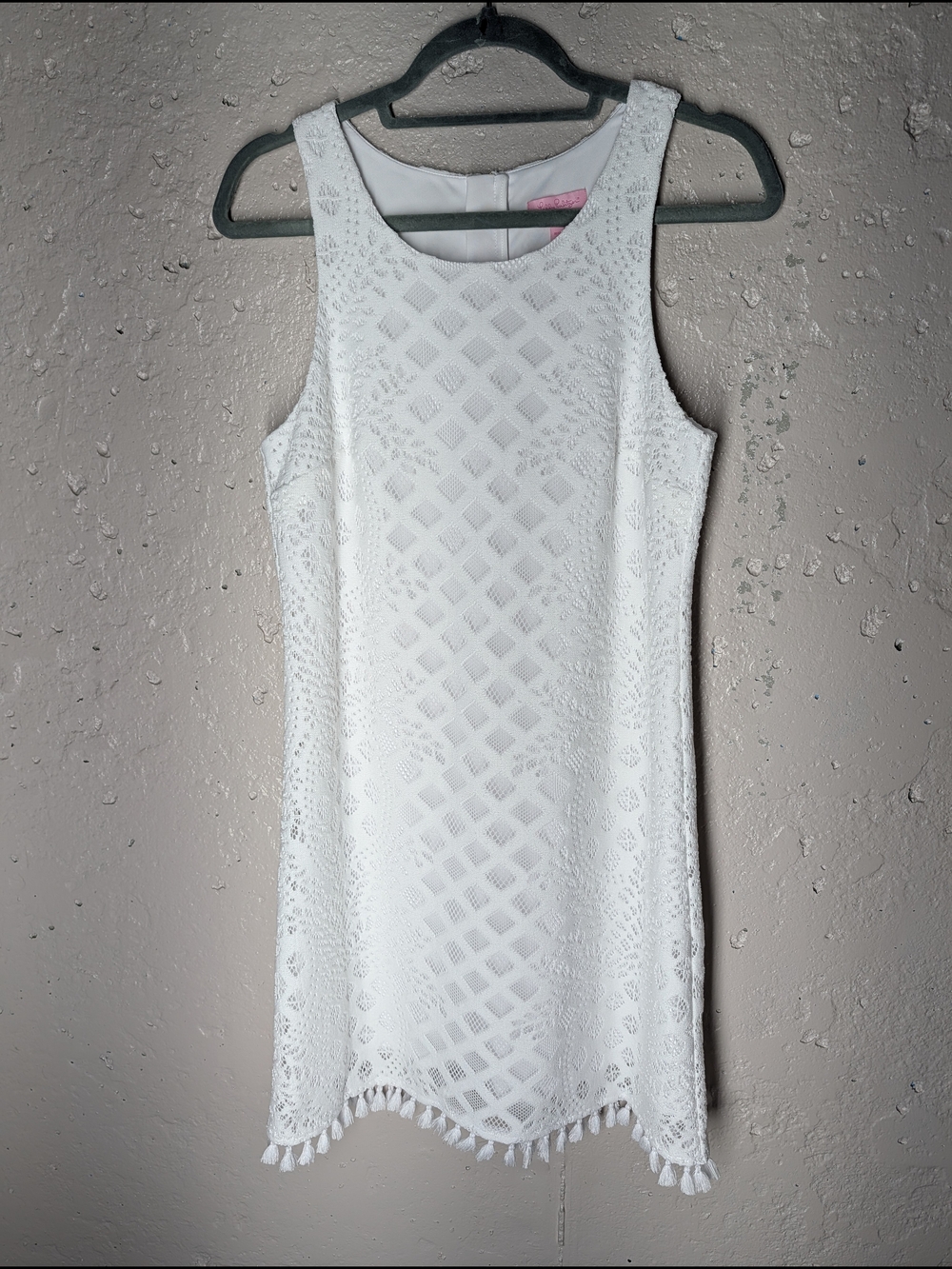 Lilly Pulitzer White Lace Tassel Hem Shift Dress Medium Resort Coastal Preppy - Picture 2 of 11